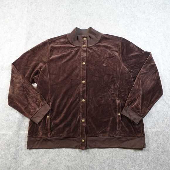 Lauren Ralph Lauren Jackets & Blazers - Ralph Lauren Jacket Womens 3X‎ Velvet Velour Track Brown Full Zip Preppy
